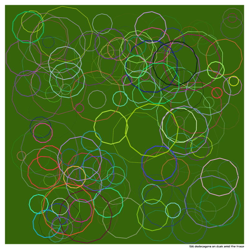 156 dodecagons on dusk amid the trace