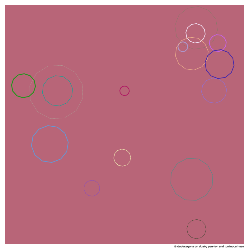 16 dodecagons on dusty pewter and luminous haze