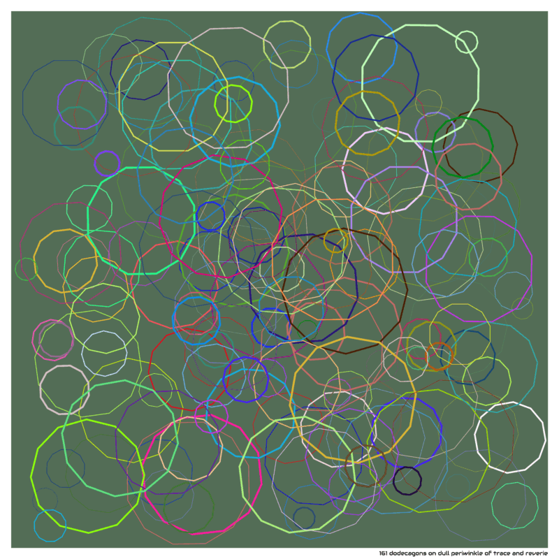 161 dodecagons on dull periwinkle of trace and reverie