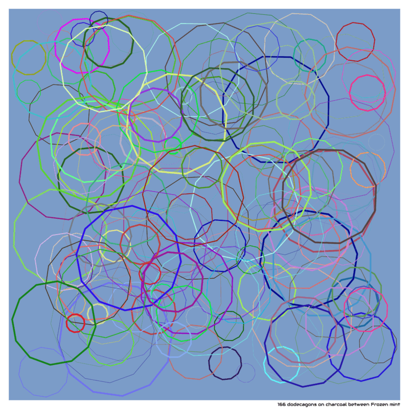 166 dodecagons on charcoal between Frozen mint