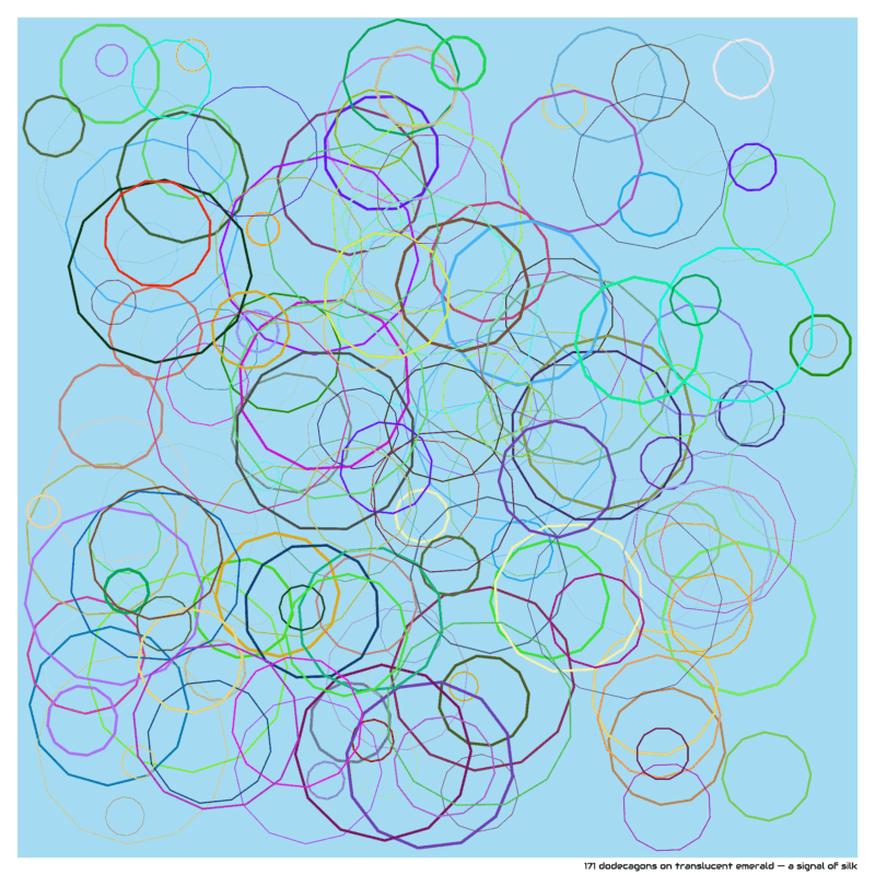 171 dodecagons on translucent emerald — a signal of silk