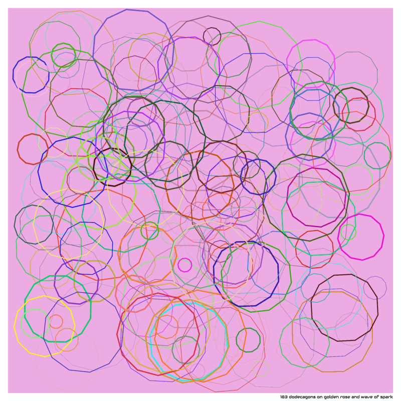 183 dodecagons on golden rose and wave of spark