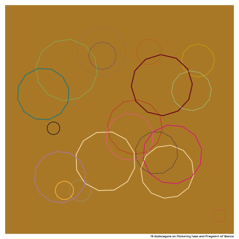 19 dodecagons on Flickering haze and Fragment of Glance