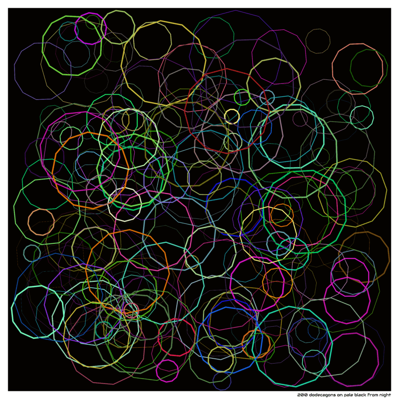 200 dodecagons on pale black from night