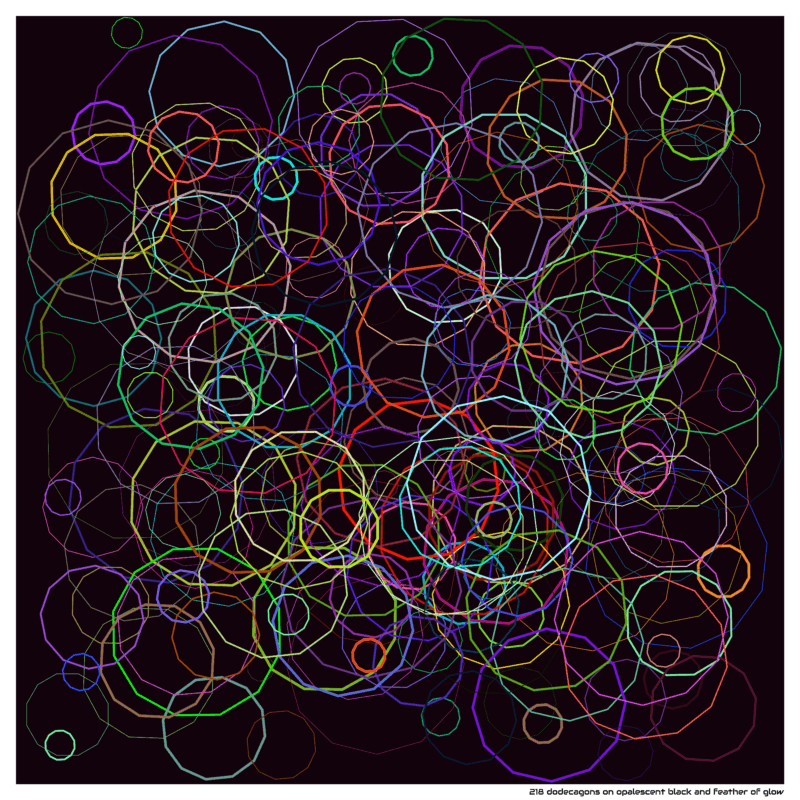 218 dodecagons on opalescent black and feather of glow
