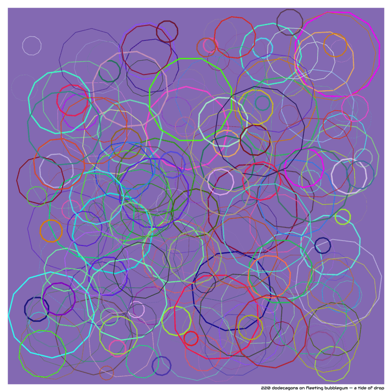 220 dodecagons on fleeting bubblegum — a tide of drop