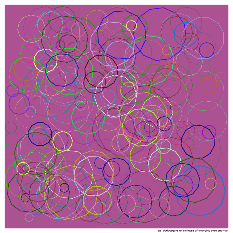 221 dodecagons on stillness of emerging plum and teal