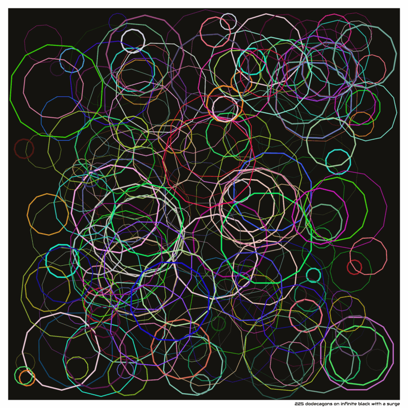 225 dodecagons on infinite black with a surge