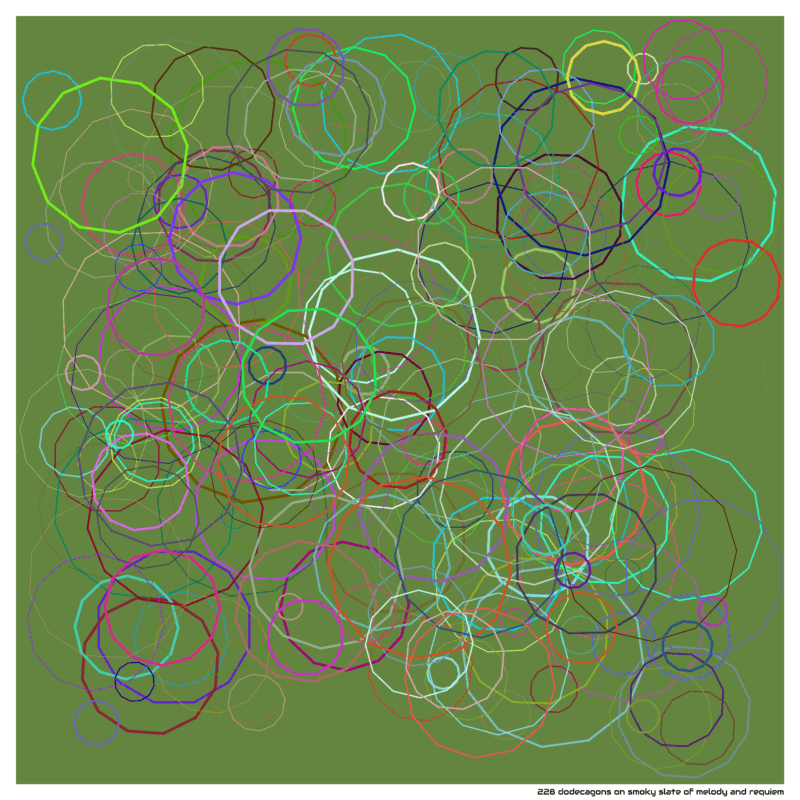 228 dodecagons on smoky slate of melody and requiem
