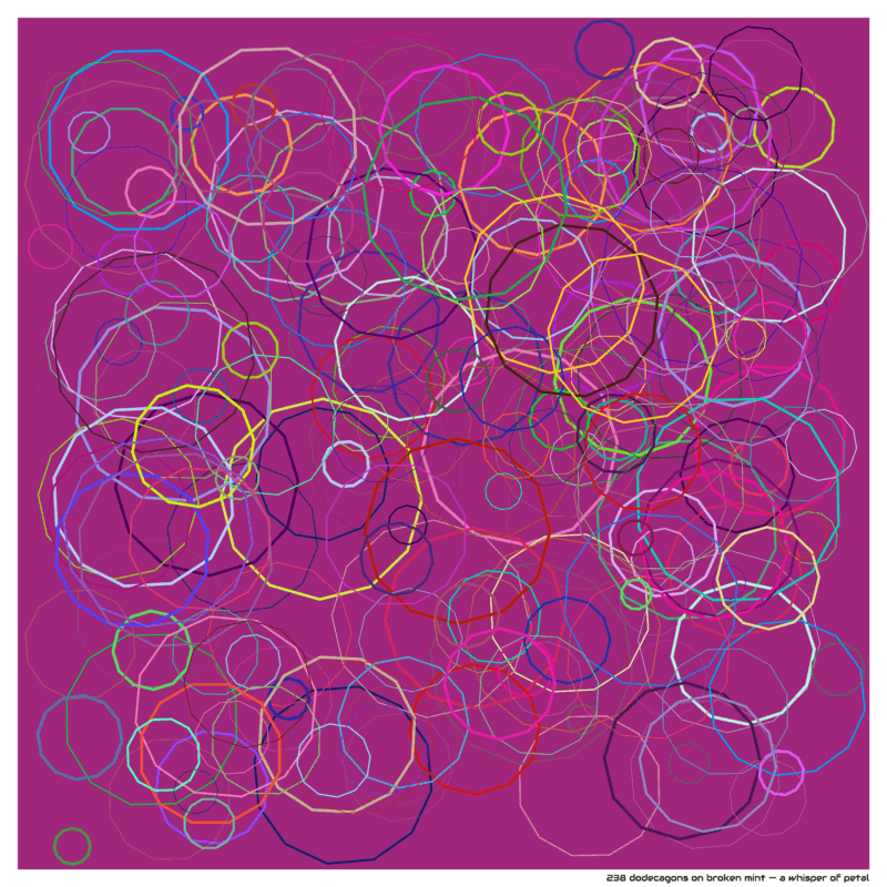 238 dodecagons on broken mint — a whisper of petal