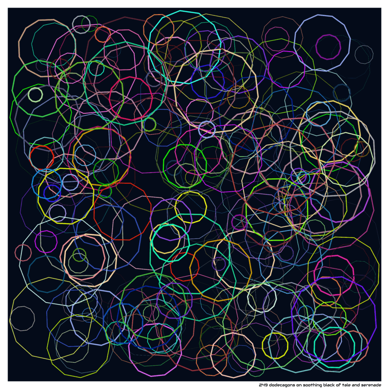 249 dodecagons on soothing black of tale and serenade
