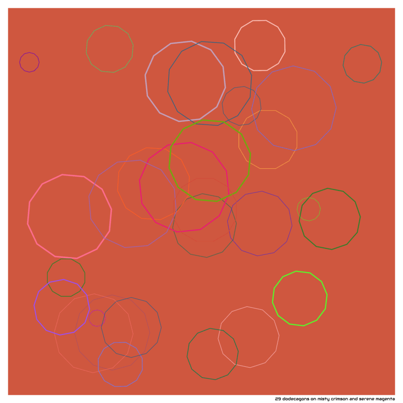 29 dodecagons on misty crimson and serene magenta