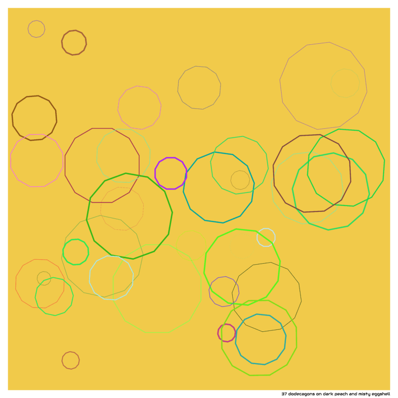 37 dodecagons on dark peach and misty eggshell