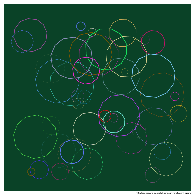 45 dodecagons on night across translucent azure