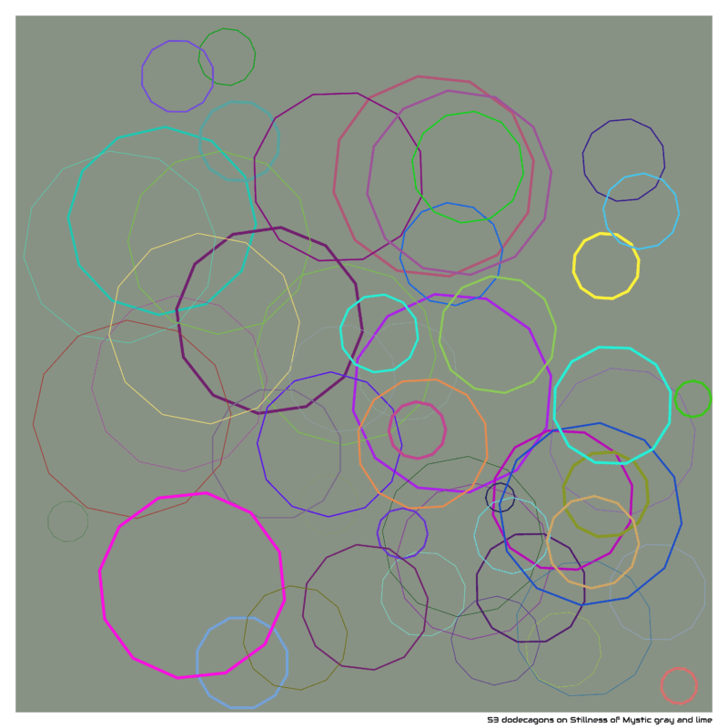 53 dodecagons on Stillness of Mystic gray and lime