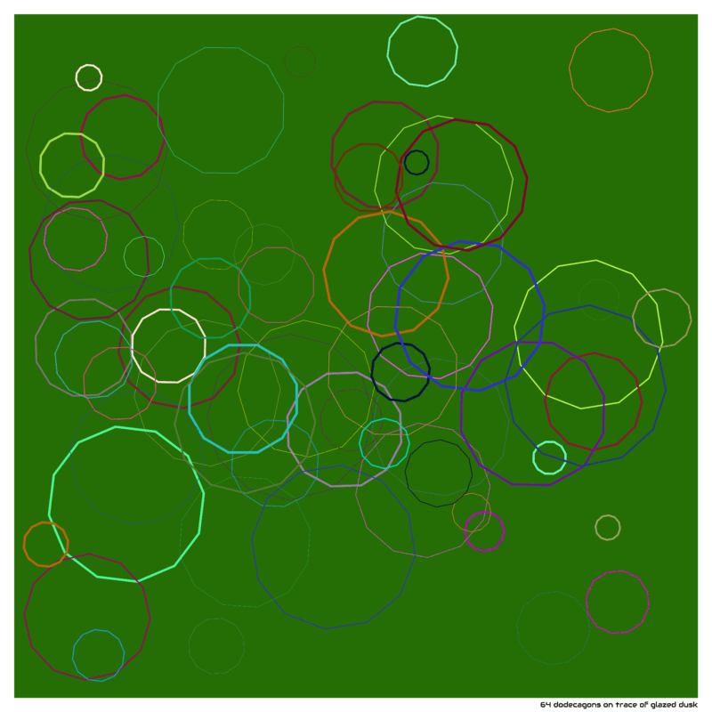 64 dodecagons on trace of glazed dusk