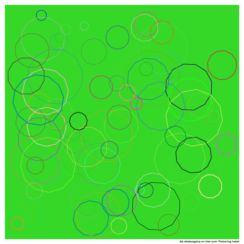82 dodecagons on lime over flickering hazel