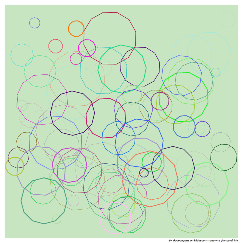 84 dodecagons on iridescent rose — a glance of ink