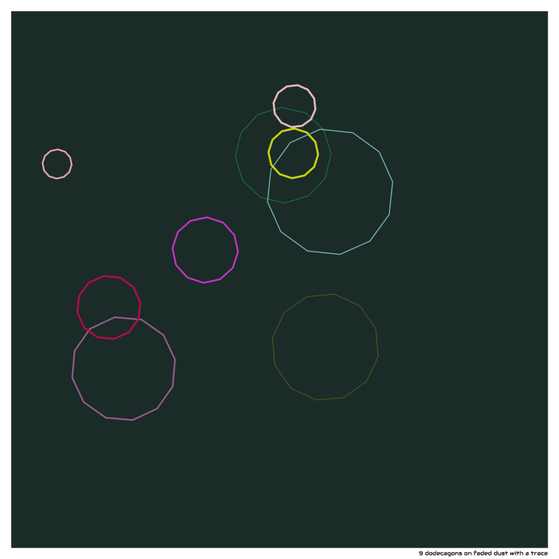 9 dodecagons on faded dust with a trace