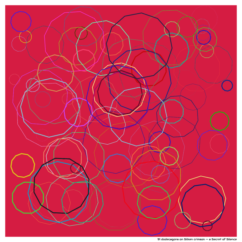 91 dodecagons on Silken crimson — a Secret of Silence