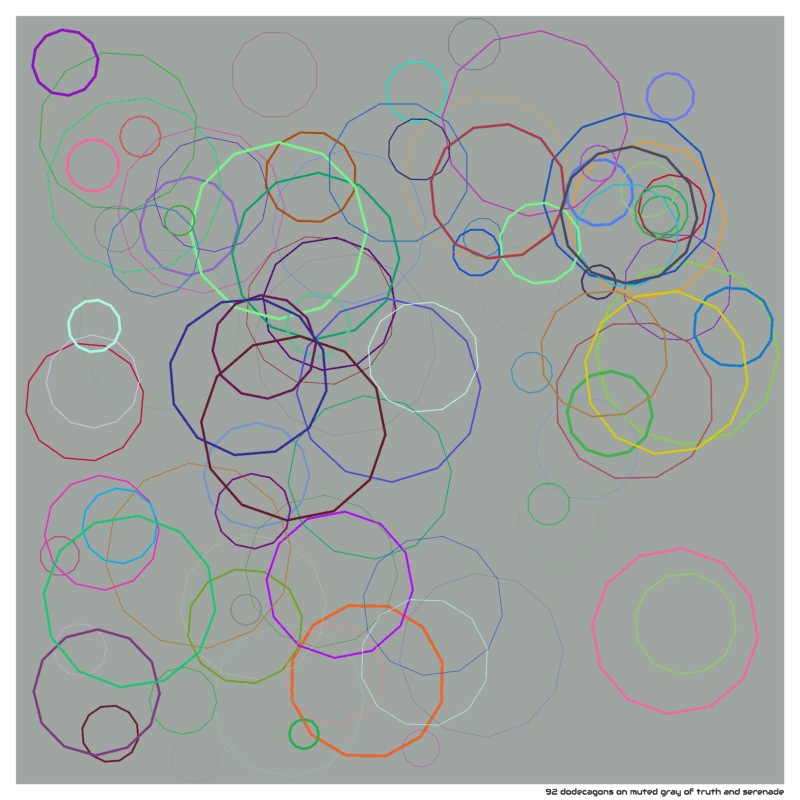 92 dodecagons on muted gray of truth and serenade