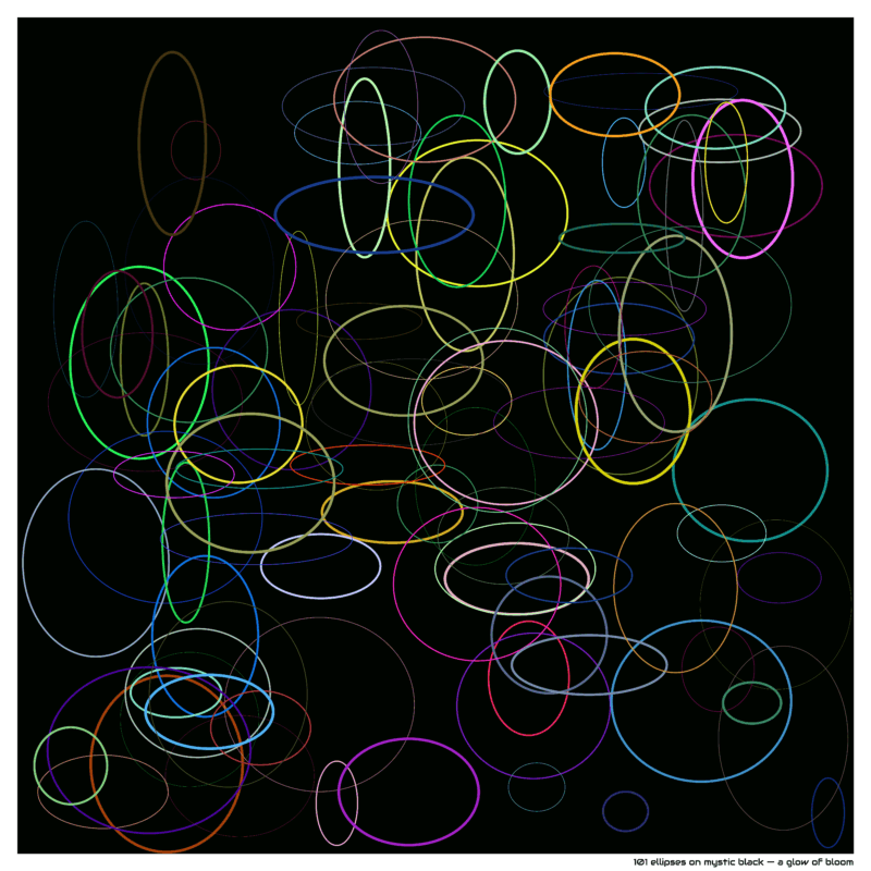 101 ellipses on mystic black — a glow of bloom