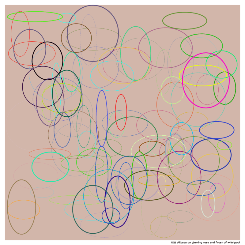 102 ellipses on glowing rose and frost of whirlpool