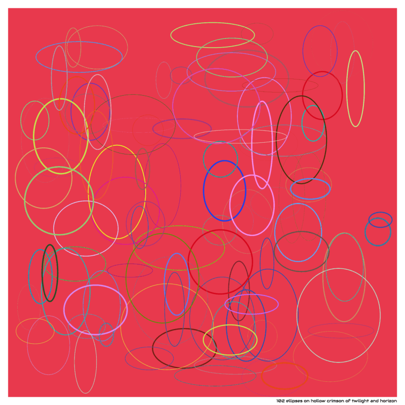 102 ellipses on hollow crimson of twilight and horizon