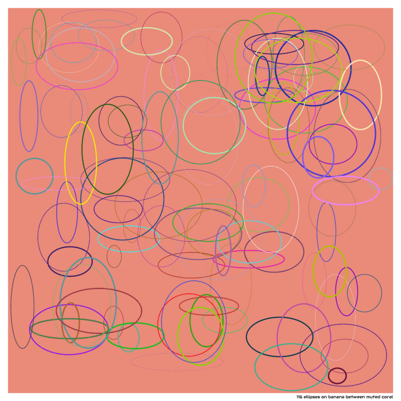 116 ellipses on banana between muted coral