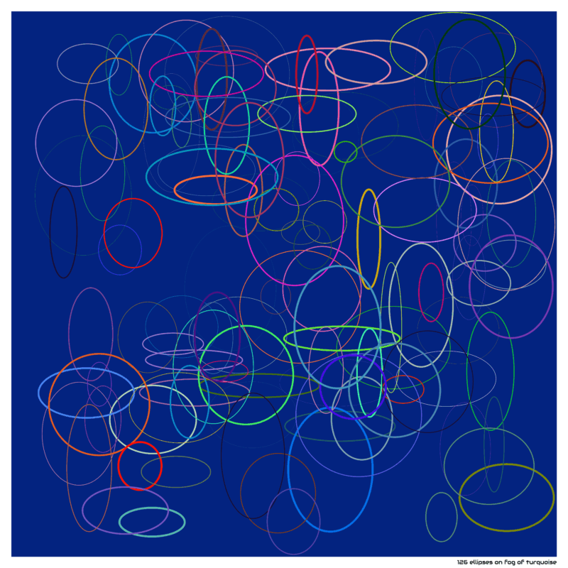 126 ellipses on fog of turquoise