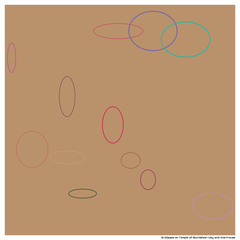 13 ellipses on Temple of Burnished ruby and chartreuse