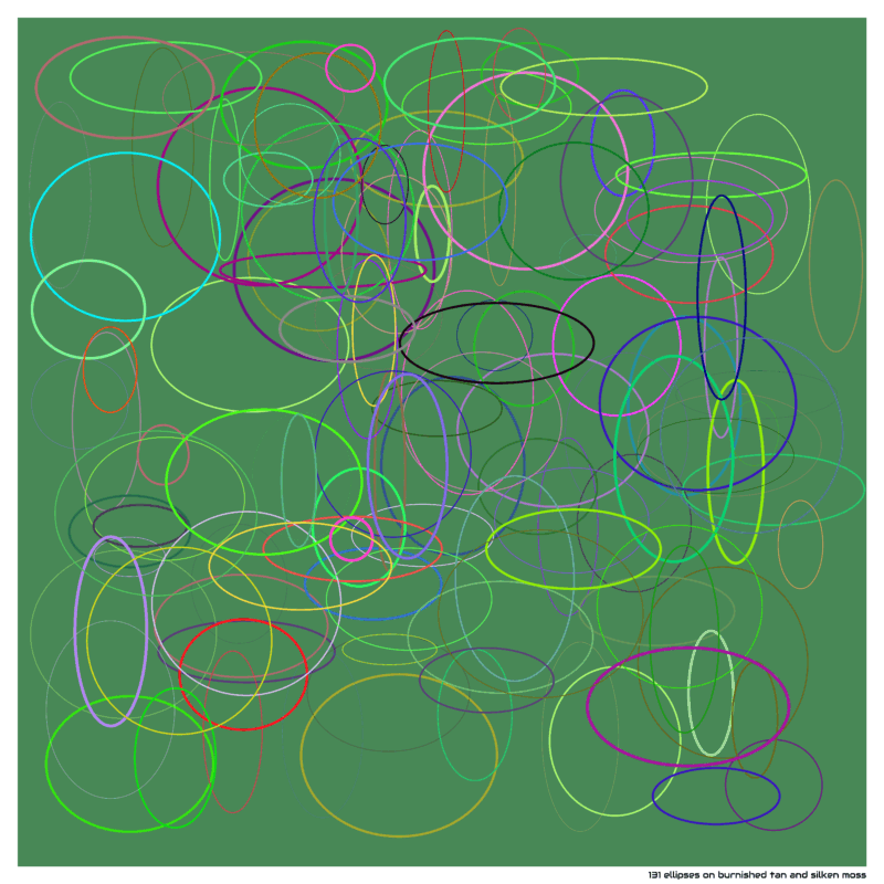131 ellipses on burnished tan and silken moss