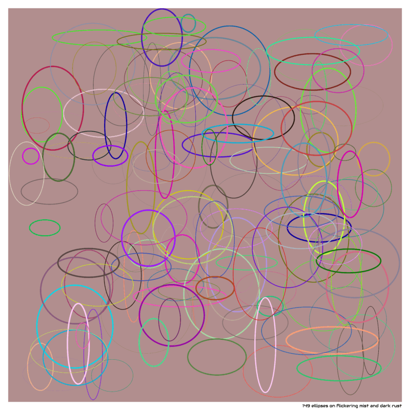 149 ellipses on flickering mist and dark rust