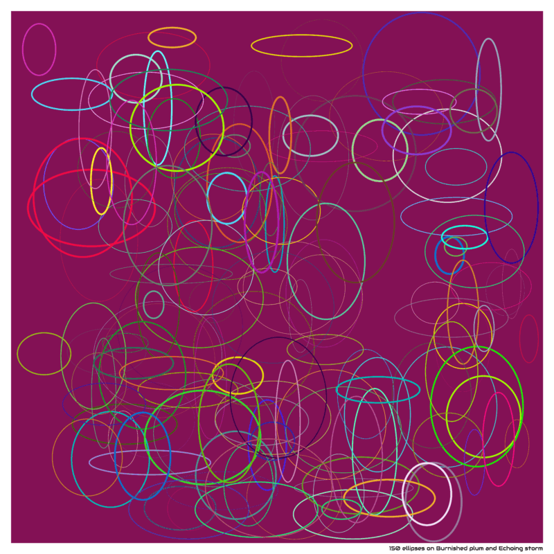 150 ellipses on Burnished plum and Echoing storm