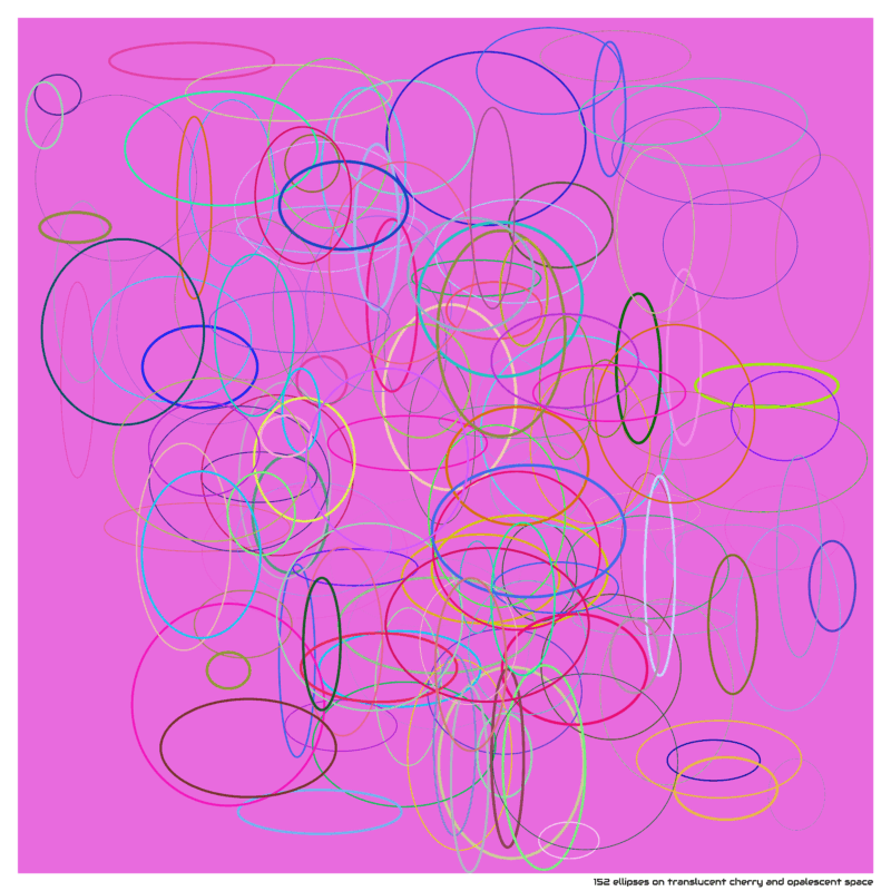 152 ellipses on translucent cherry and opalescent space