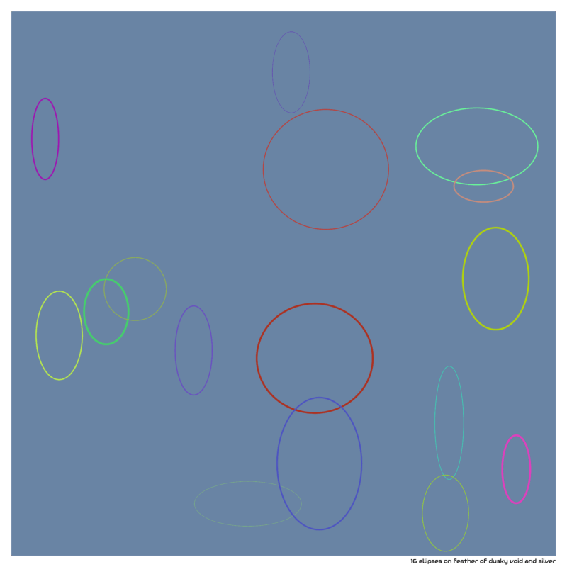 16 ellipses on feather of dusky void and silver