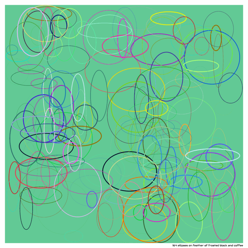 164 ellipses on feather of frosted black and coffee