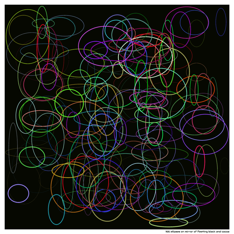 166 ellipses on mirror of fleeting black and cocoa