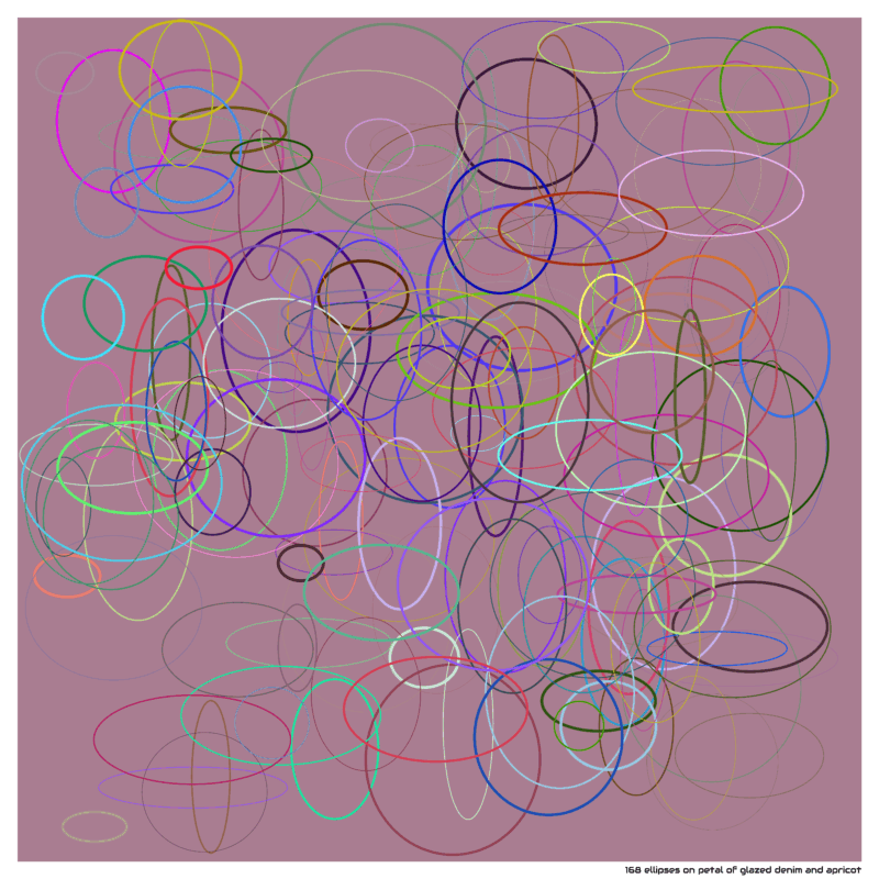 168 ellipses on petal of glazed denim and apricot