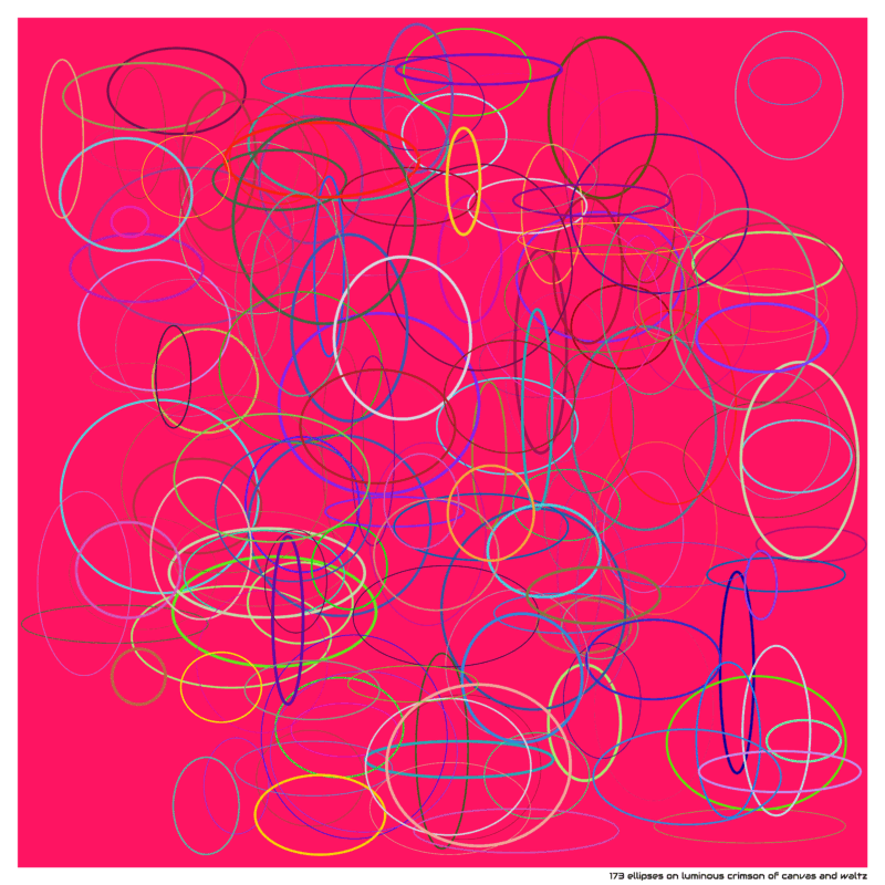 173 ellipses on luminous crimson of canvas and waltz