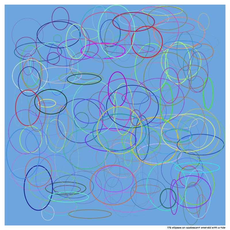 175 ellipses on opalescent emerald with a tide