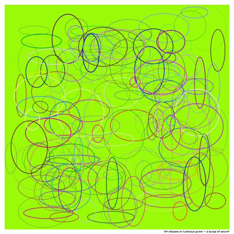194 ellipses on luminous green — a surge of secret