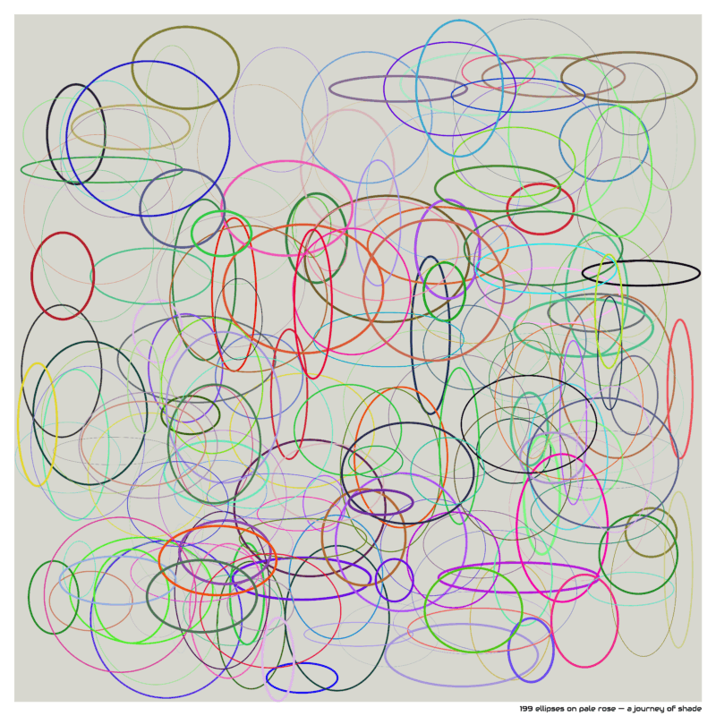 199 ellipses on pale rose — a journey of shade