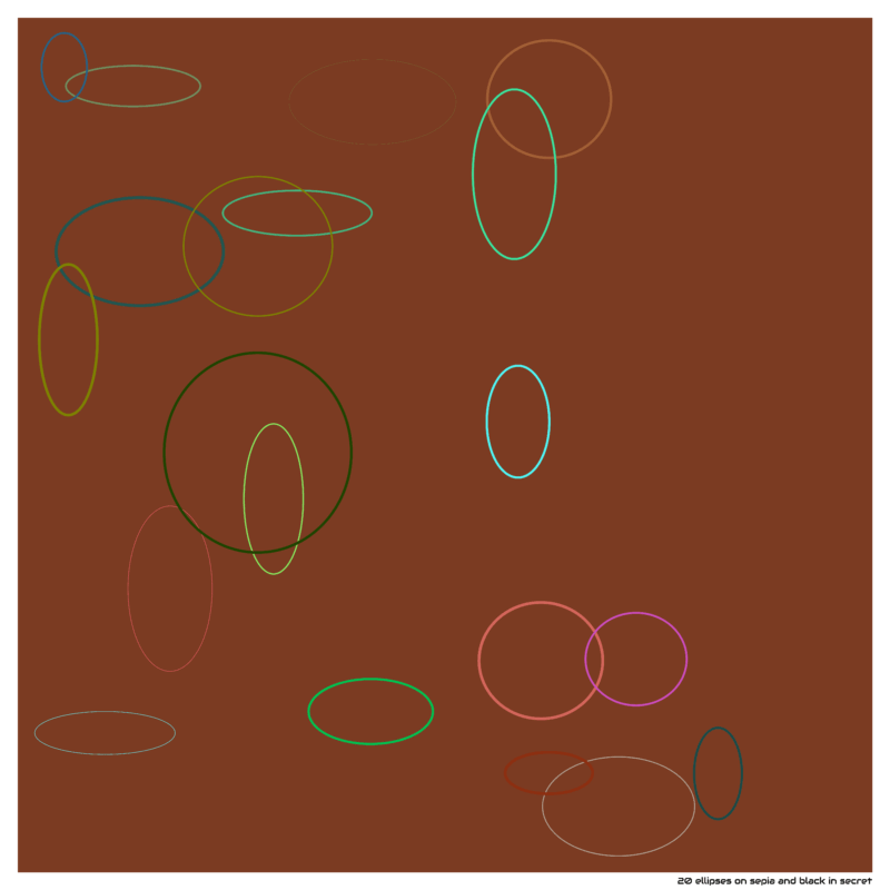 20 ellipses on sepia and black in secret