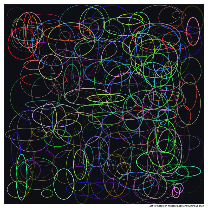 204 ellipses on frozen black and luminous blue