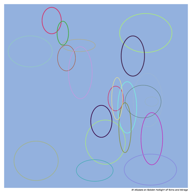 21 ellipses on Golden twilight of Echo and Mirage