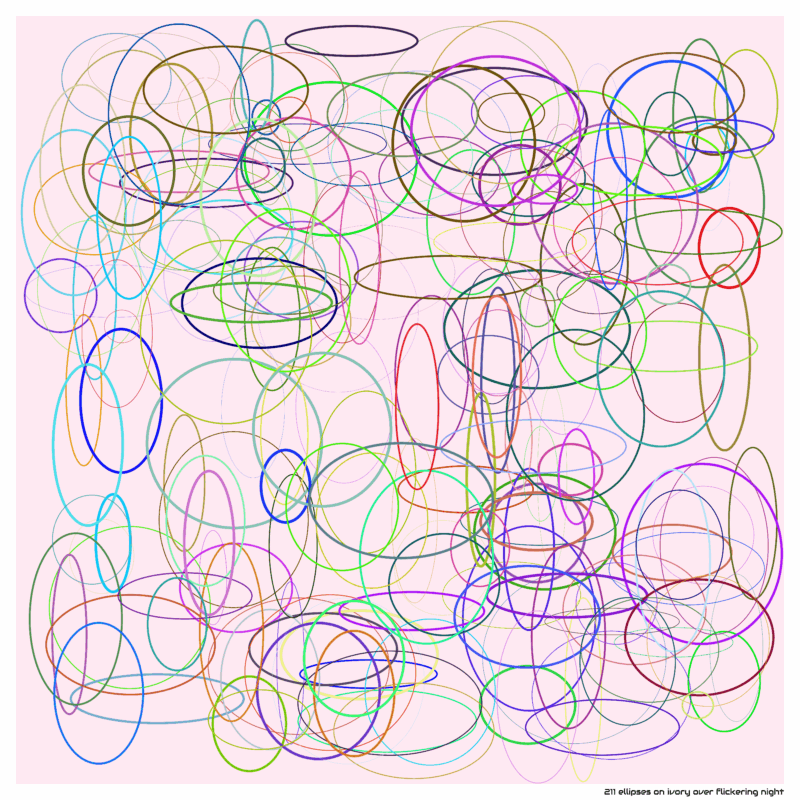 211 ellipses on ivory over flickering night