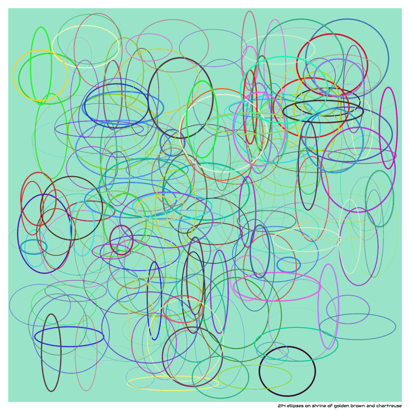 214 ellipses on shrine of golden brown and chartreuse