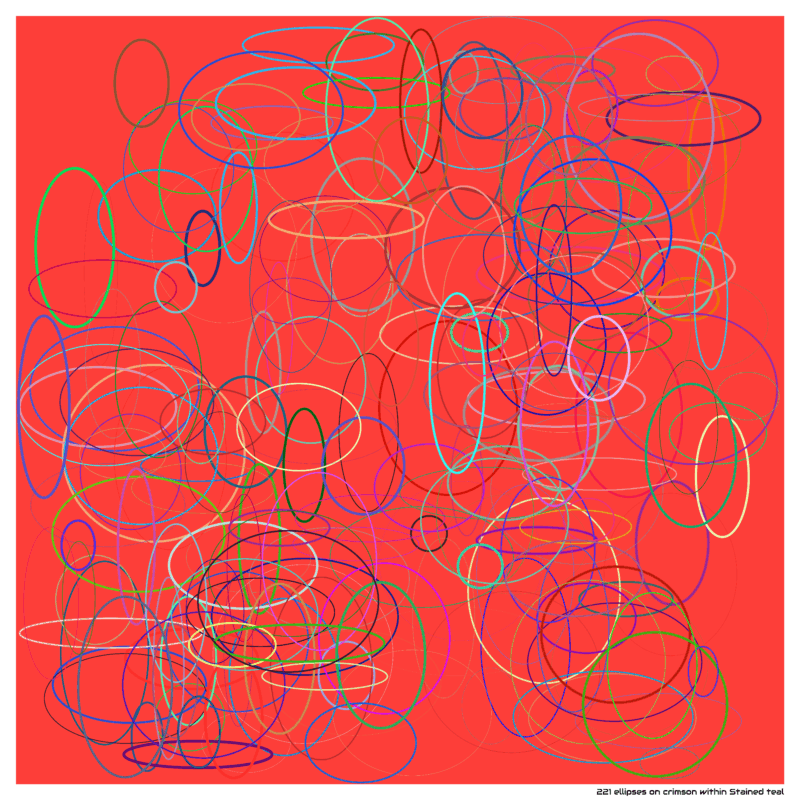 221 ellipses on crimson within Stained teal