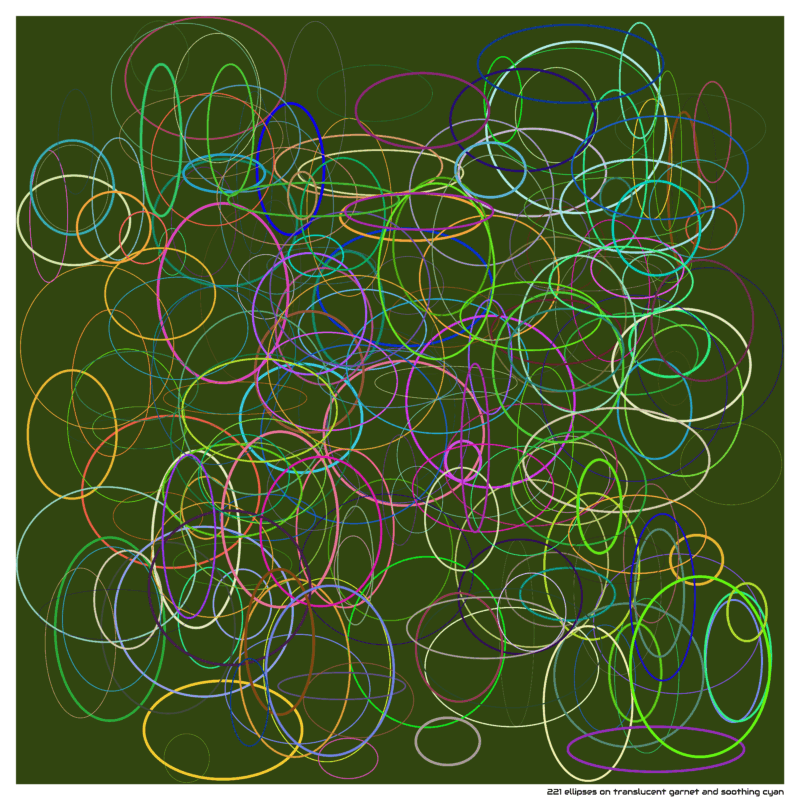 221 ellipses on translucent garnet and soothing cyan